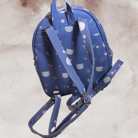 💜 UNDER ONE SKY Lavender Cat Print Mini Backpack with Pom-Pom 🌸 - Picture 3 of 5